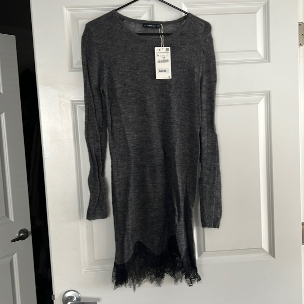Zara sweater knit dress with lace bottom